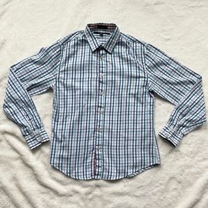 CJ Black Slim Fit Plaid Button-Up Shirt Blue and White Size Large